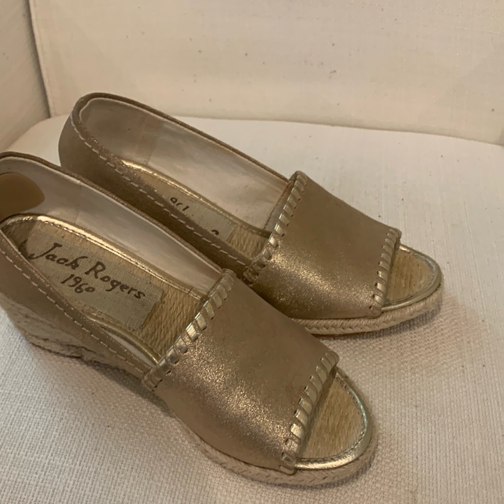 Jack Rogers gold wedge
